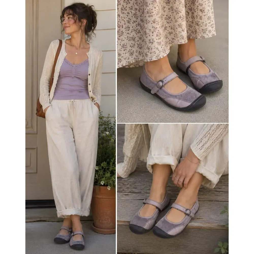 KEEN Mary Jane Flats Lavender Gray Canvas Leather Comfort Shoes Women’s US 9.5